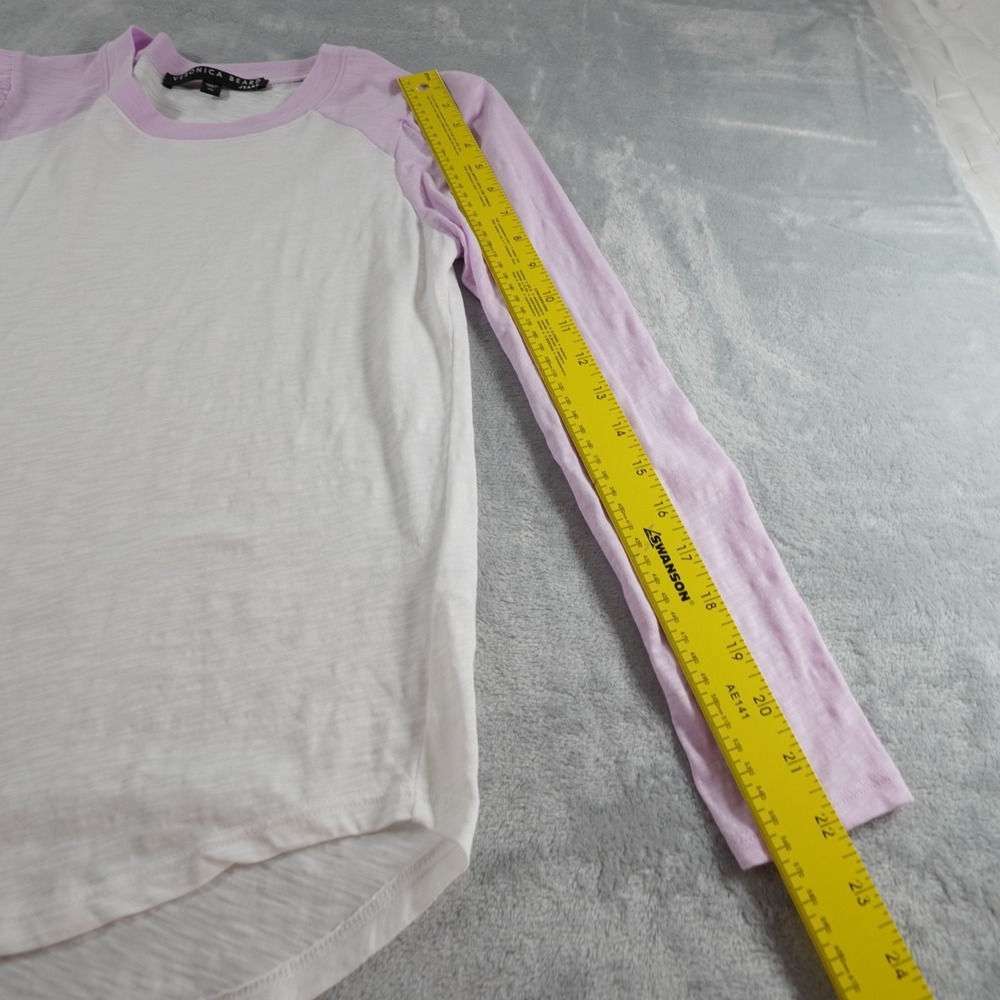 Veronica Beard Mason Baseball T Shirt XS White Lavender Puff Long Sleeve Cotton - Picture 7 of 11